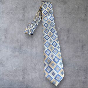 Michael Kors Men's Tie Blue/Tan/Cream - Grid Pattern